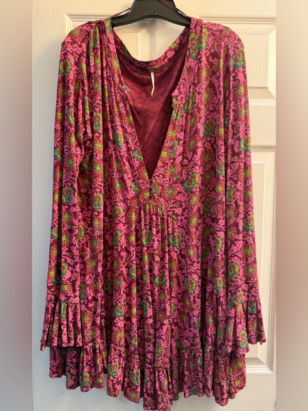 Boho Floral V-Neck Tunic Dress in Pink & Green